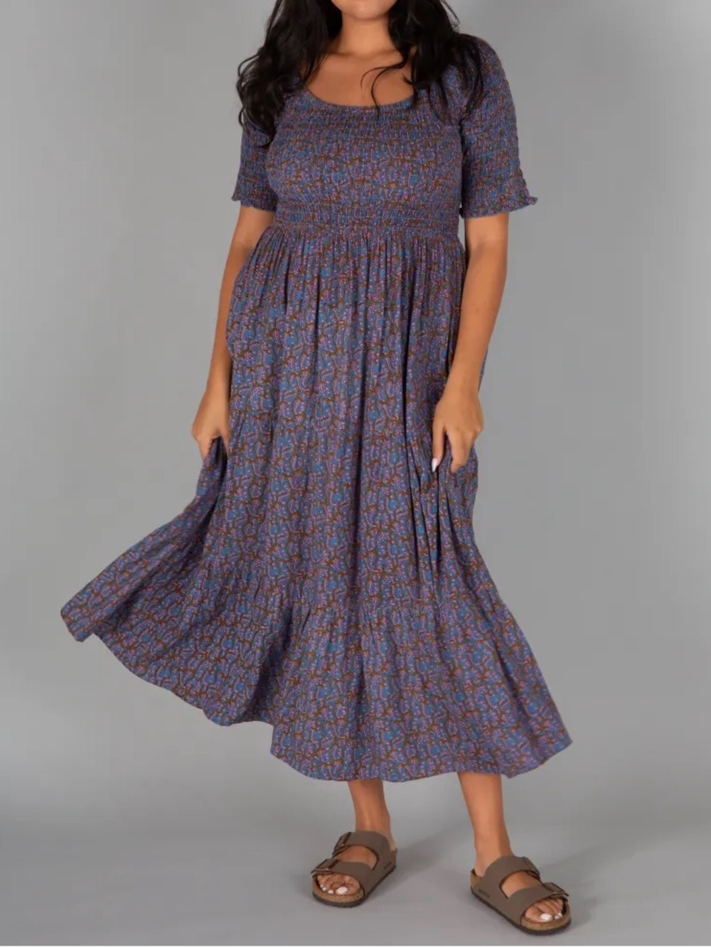 Natural Life Daisy Tiered Midi Dress Golden Vines L/XL NWT